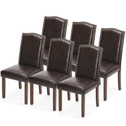 Dining Chairs Set of 6, Moden PU Leather Kitchen Table Chairs with Wooden Legs and Padded Seat for Dining Room/Kitchen/Living Room/Restaurant, Brown