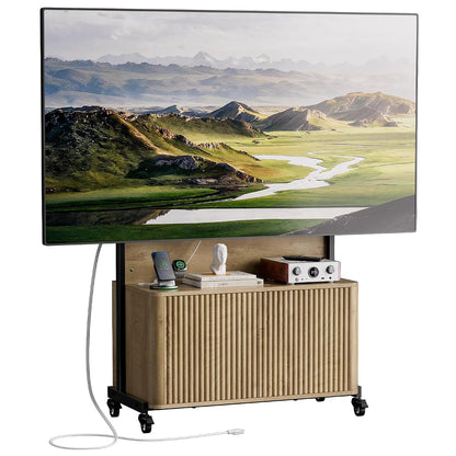 Rolling TV Stand with Mount for 32-75 Inch, Wood
