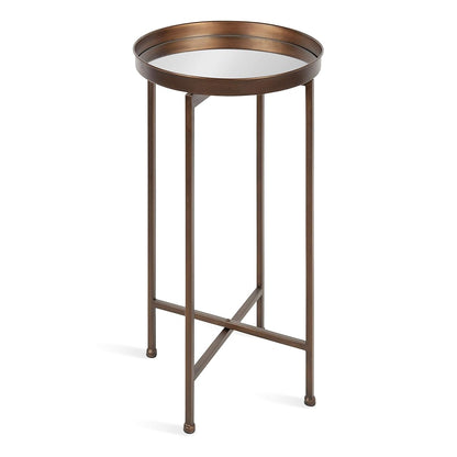 Celia Round Metal Foldable Accent Table with Mirror Tray Top, Bronze