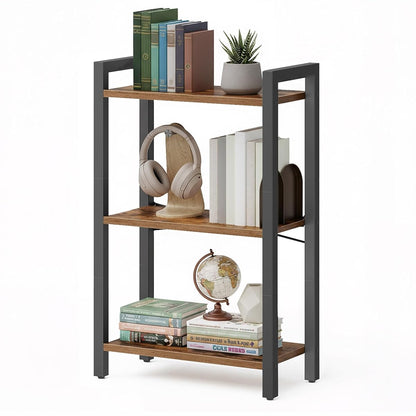 VASAGLE 3-Tier Bookshelf, Bookcase with Steel Frame, Book Shelf for Living Room, Home Office, Study, 9.4 x 15.7 x 30.1 Inches, Industrial Style, Rustic Brown and Ink Black ULLS098K02