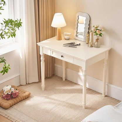 White Writing Desks with Drawers, 35" French Country Style