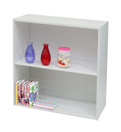 2 Tier Open Shelf Bookcase Storage Organizer, White Wood, Contemporary.