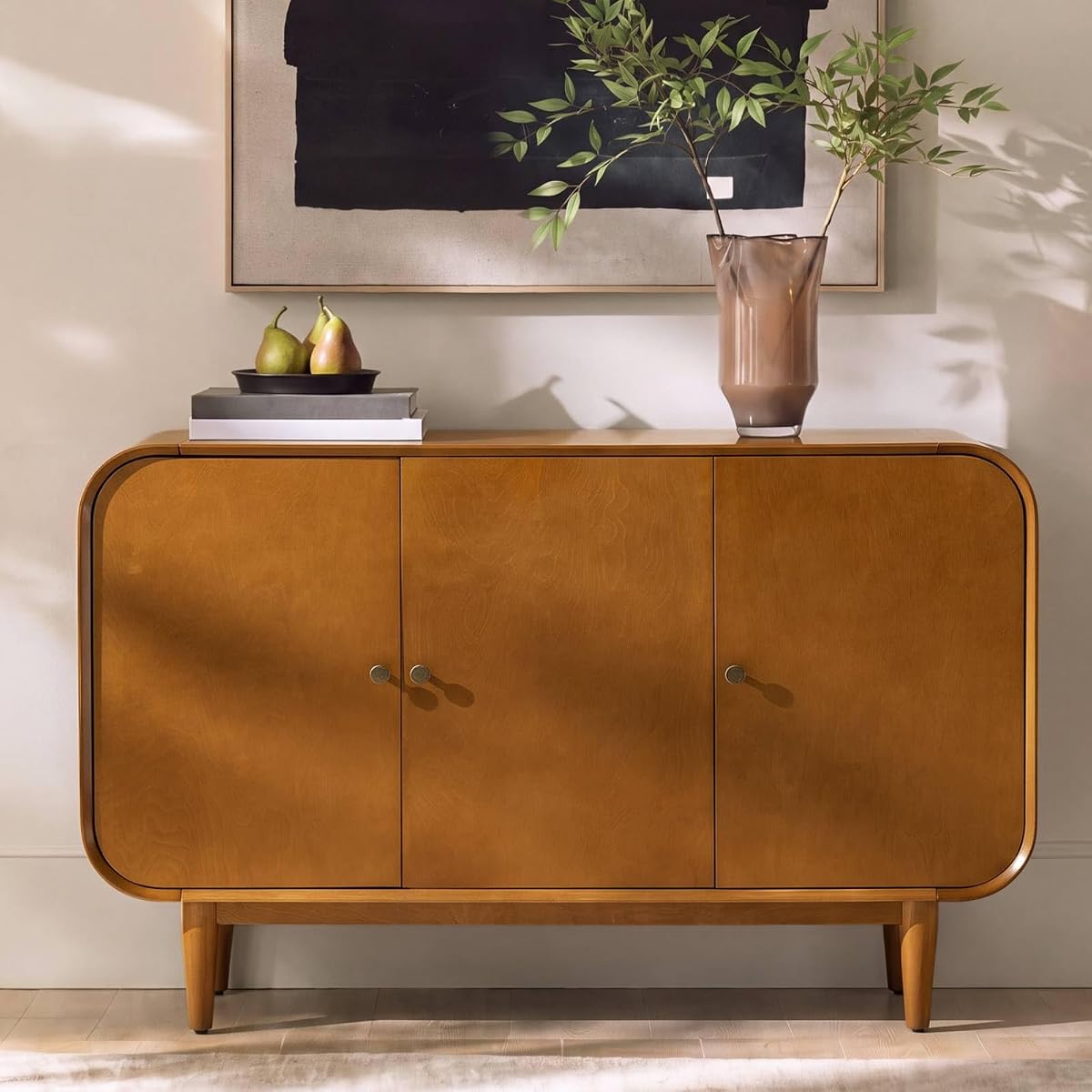 48" Buffet Cabinet with Storage, 3 Doors Sideboard, Acorn