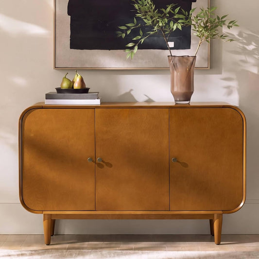 48" Buffet Cabinet with Storage, 3 Doors Sideboard, Acorn