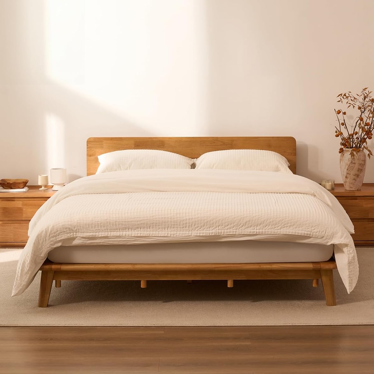 Solid Wood Platform Bed with Tool-Free Assembly