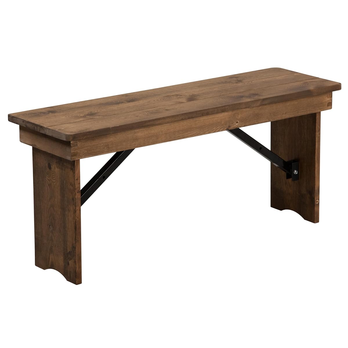 Hercules Series 40" x 12" Commercial Grade Rustic Solid Pine Folding Bench, Antique Farmhouse Dining Bench, Seats up to 2 Adults | Foldable Locking Legs, Farmhouse