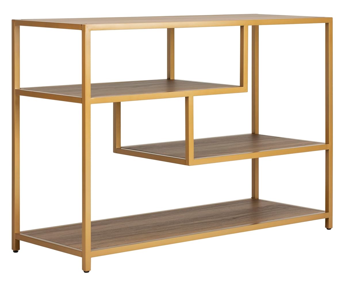 Safavieh Home Reese Mid-Century Modern Walnut and Gold Console Table
