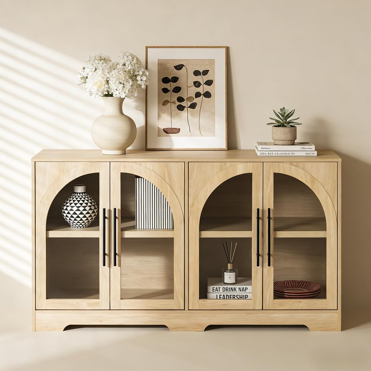 55" Sideboard Buffet Cabinet with Glass Doors