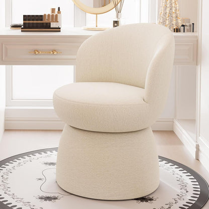 360 Degree Swivel Vanity Chair, Barrel Textured Accent Chair with Boucle Fabric, Modern White Accent Chairs, for Living Room, Dressing Room, Reading Nook