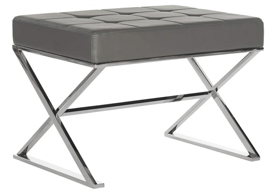 Safavieh Home Collection Micha Modern Glam Cream Tufted and Silver Steel Ottoman