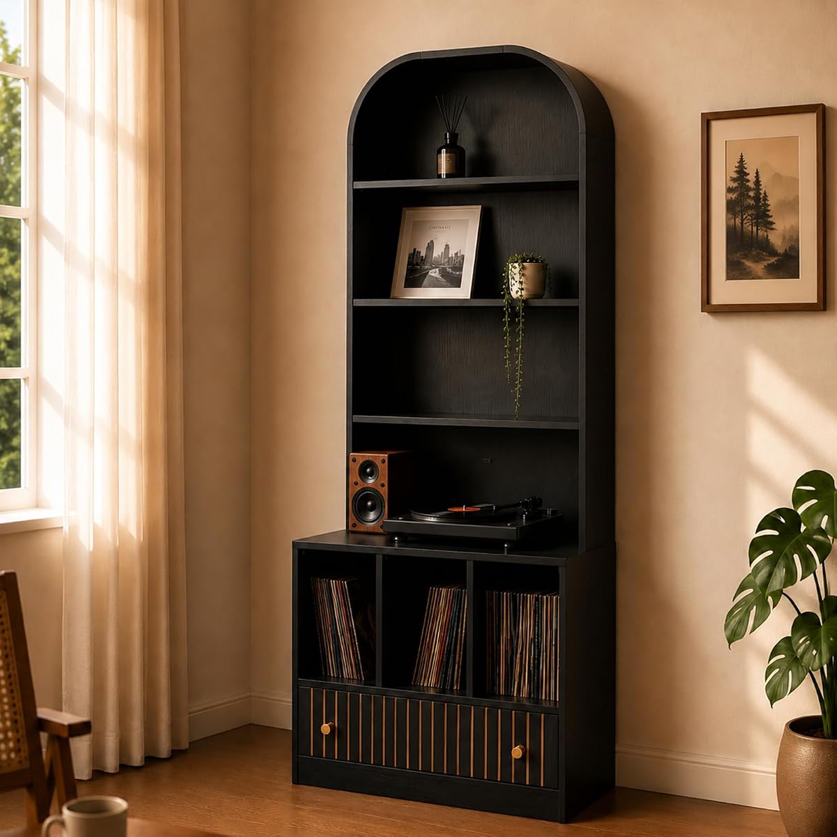 HOJEVE MCM Record Player Bookshelf