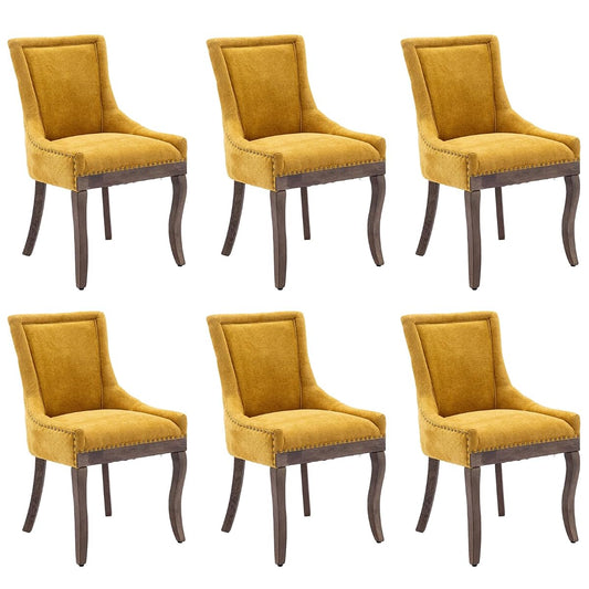 Fabric Vintage Upholstered Side Chairs Set of 6, Farmhouse Solid Wood Kitchen Dining Room Chairs with Nailheads Legs (Fabric Golden Yellow)