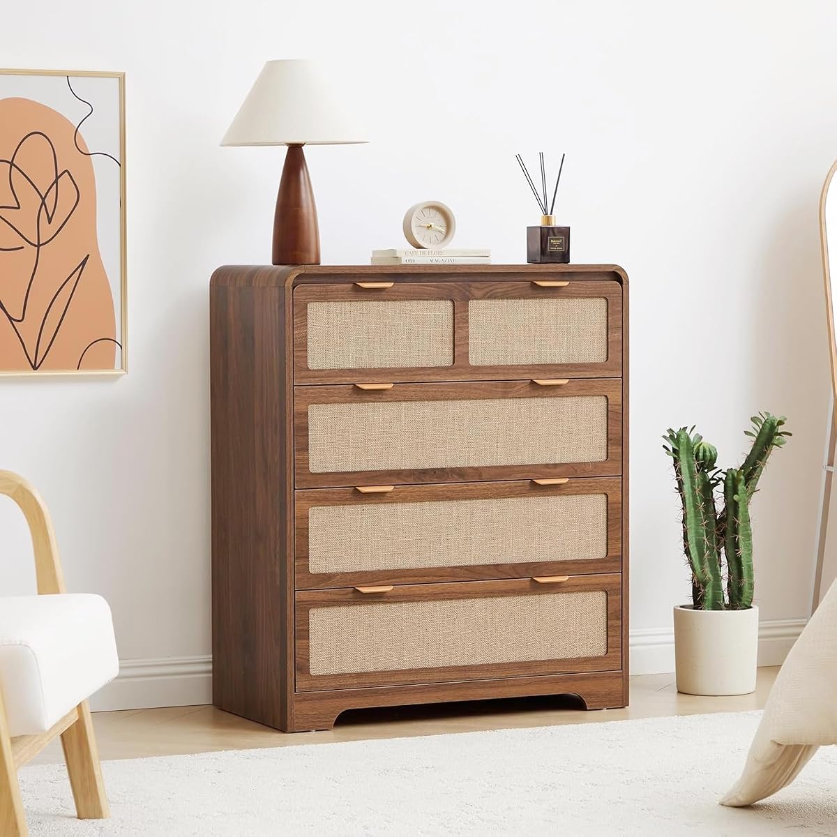 Mid Century Modern Dresser for Bedroom with 4 Drawers, Walnut