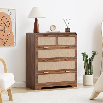 Mid Century Modern Dresser for Bedroom with 4 Drawers, Walnut