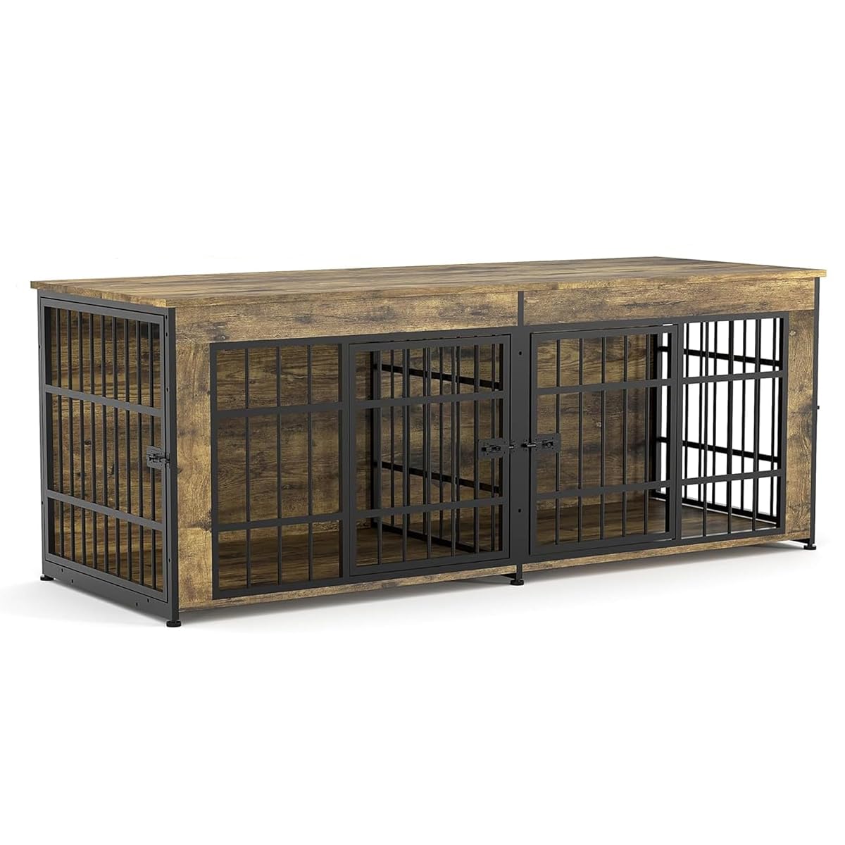 63" Large Wooden Dog Crate Furniture for 2 Dogs, Brown