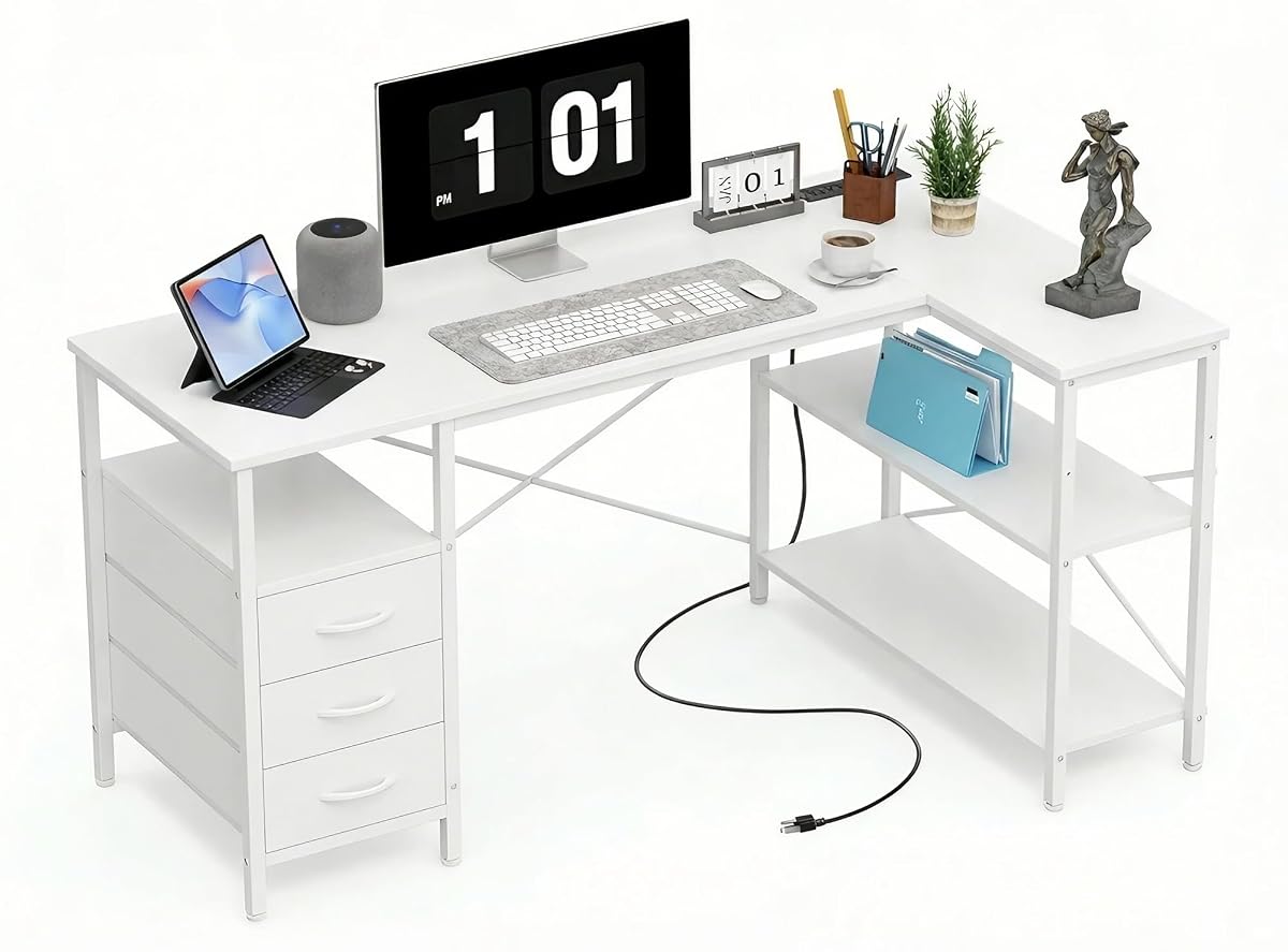 L Shaped Gaming Desk with Power Outlets