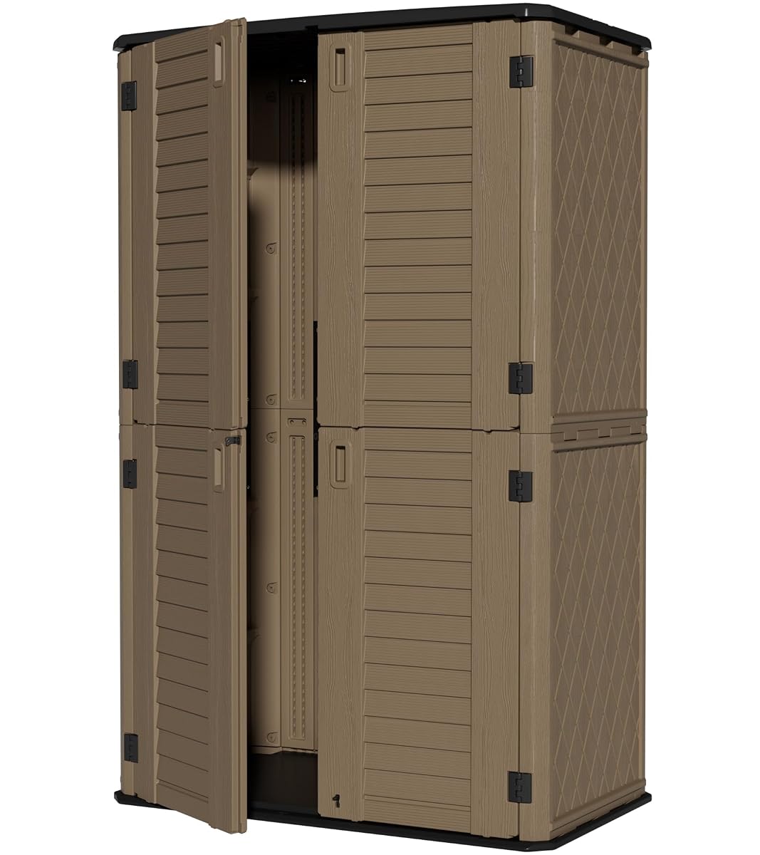 Large 67 Cu.ft Waterproof Storage Shed, Outdoor Storage Cabinet，Durable Resin Sheds for Patio Furniture, Garden Tools, Pool Accessories, Mower Storage (Coffee)