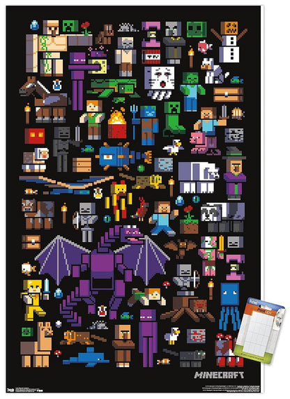 Minecraft - Mobbery Wall Poster, 22.375" x 34", Poster & Mount Bundle