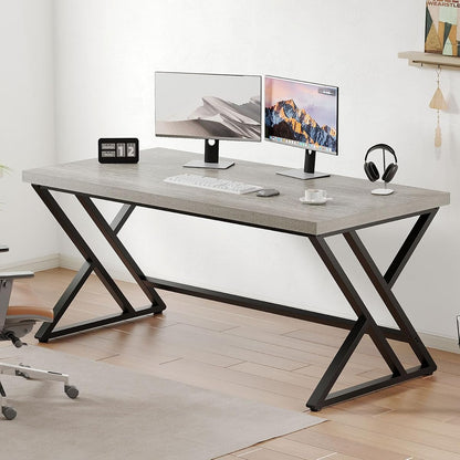 Grey Modern Computer Office Desk Metal & Wood Writing Desks 47 Inch