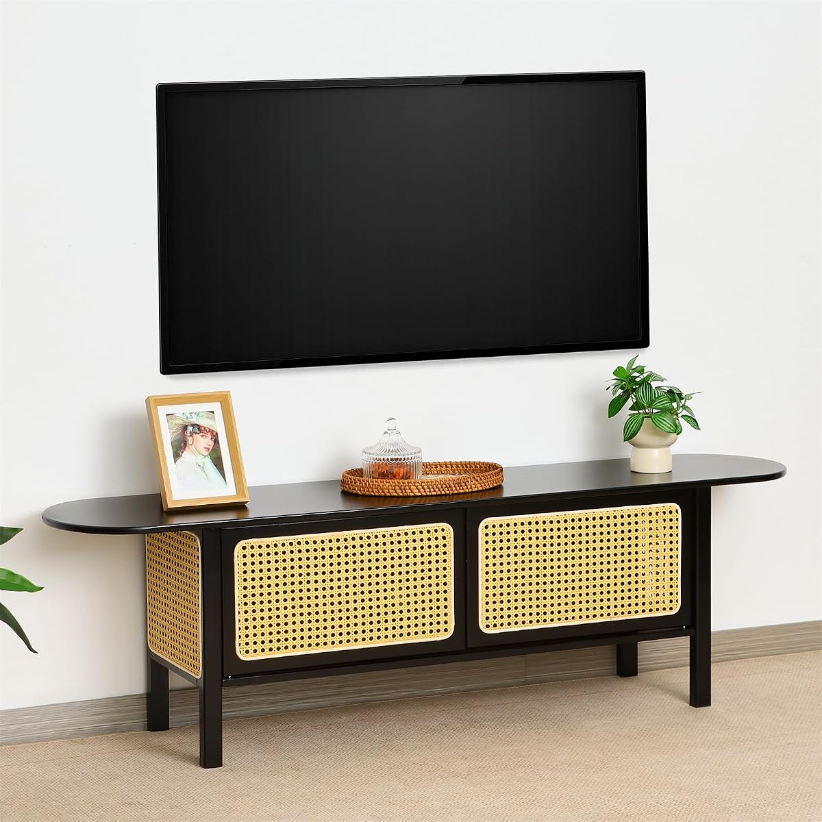 Bamboo TV Stand for TVs up to 65", Accent Entertainment Center with Storage