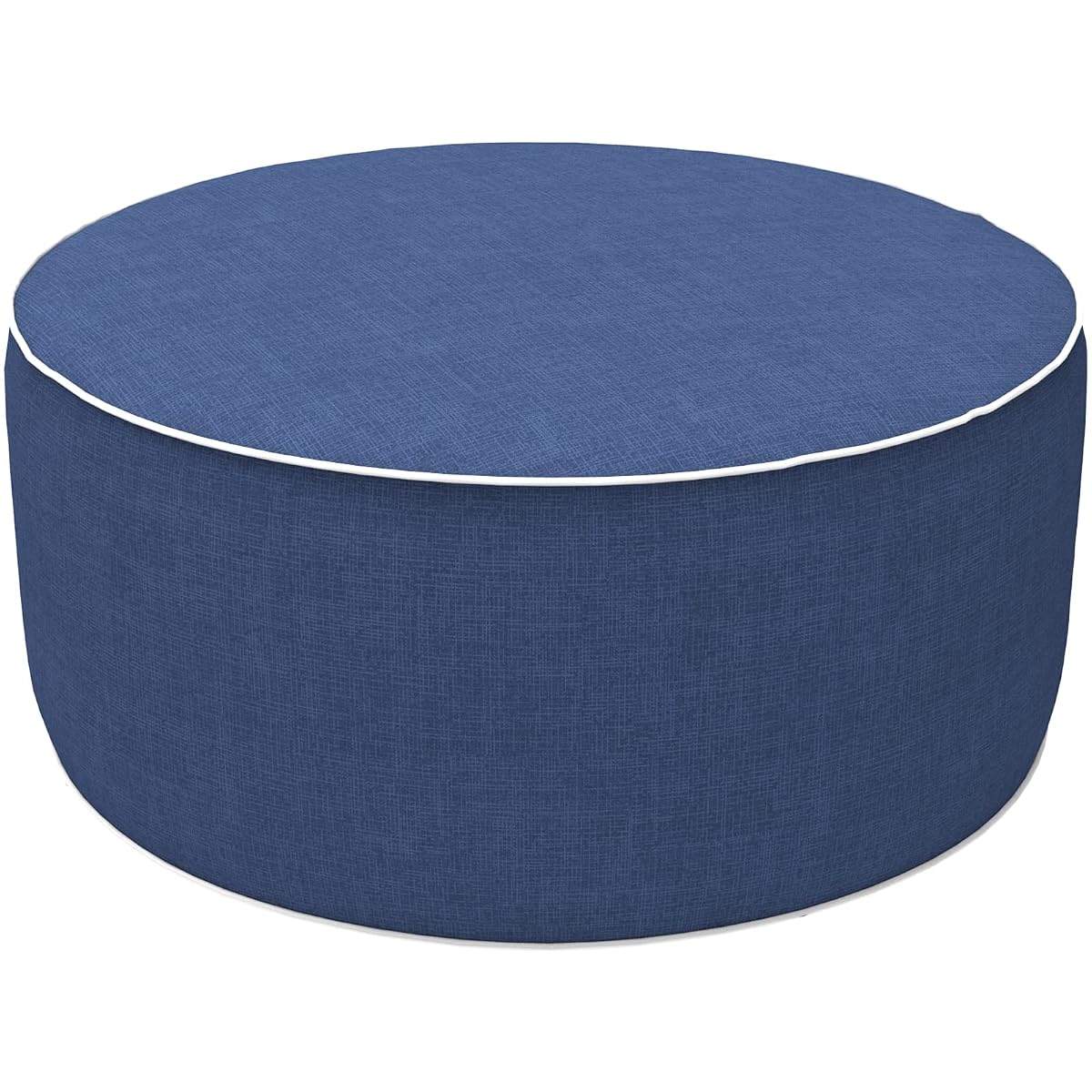 Outdoor/Indoor Inflatable Ottoman, All Weather Water-Repellent Round Footrest Stool with Handle, D21”x H9” Portable Pouf for Patio Garden Camping or Home-Navy Textured