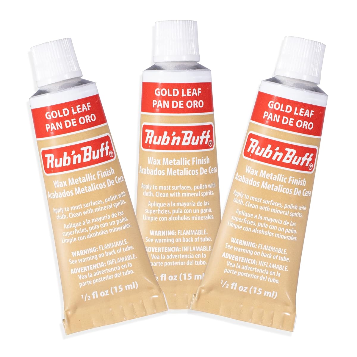 Rub n Buff Wax Metallic Finish - 3 Rub n Buff Gold Leaf 15ml Tubes - Versatile Gilding Wax for Finishing Furniture Antiquing and Restoration - Rub and Buff Colors Set of Three