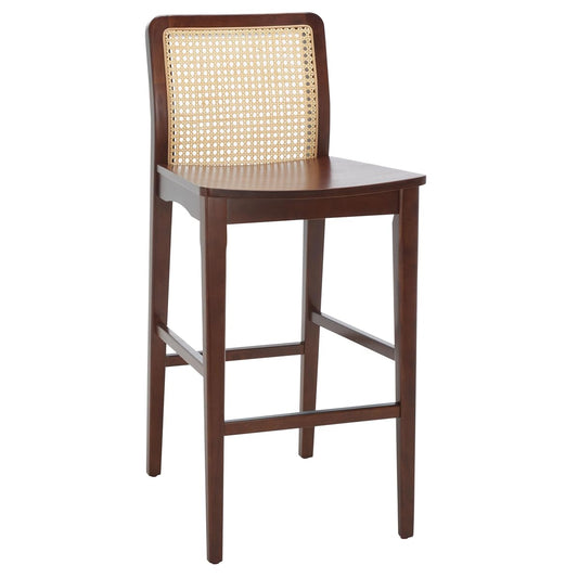 SAFAVIEH Home Collection Benicio Dark Brown/Natural Rattan 29-inch Seat Height Bar Stool Set of 2
