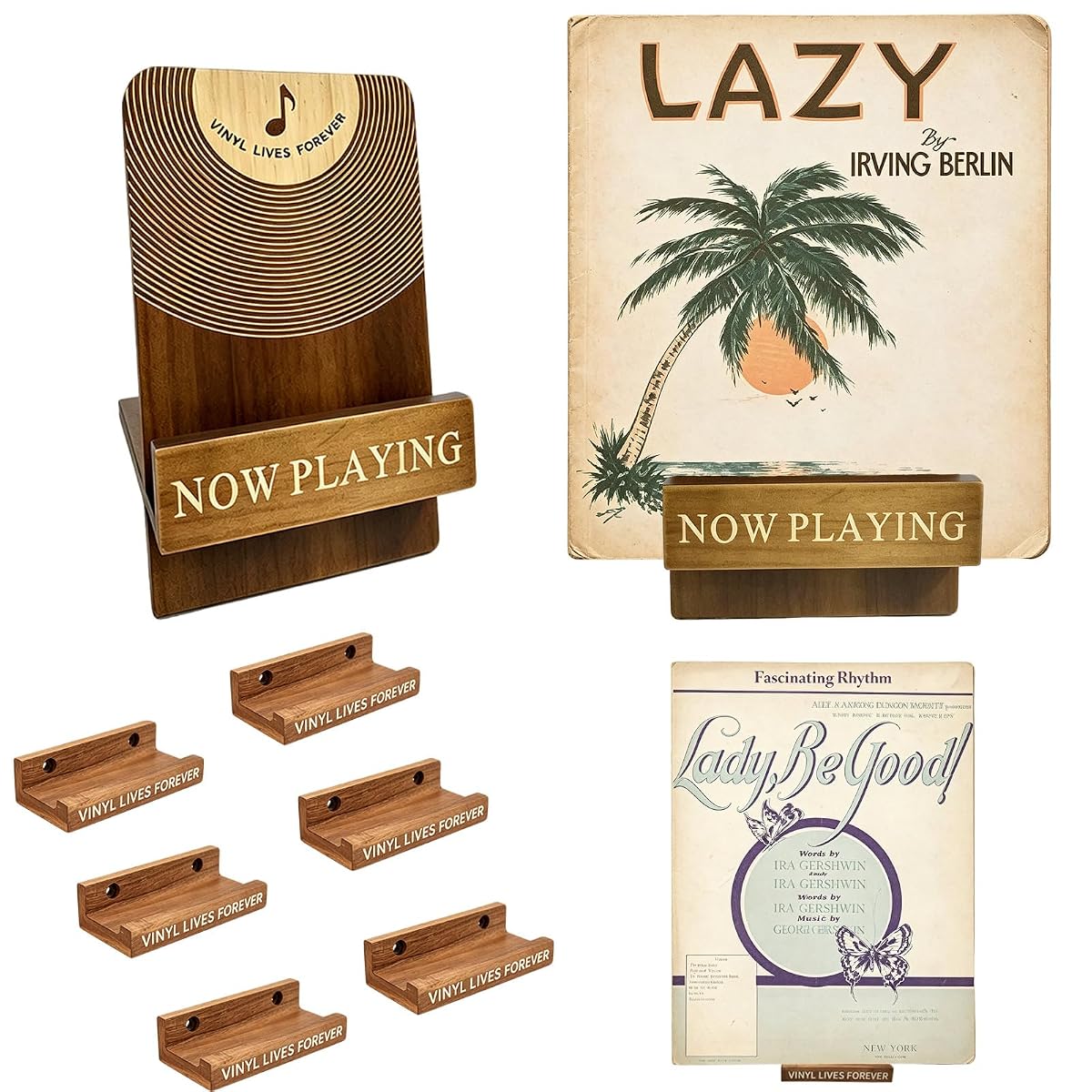 Vinyl Record Wall Mount 6PCS & Now Playing Vinyl Record Stand Set