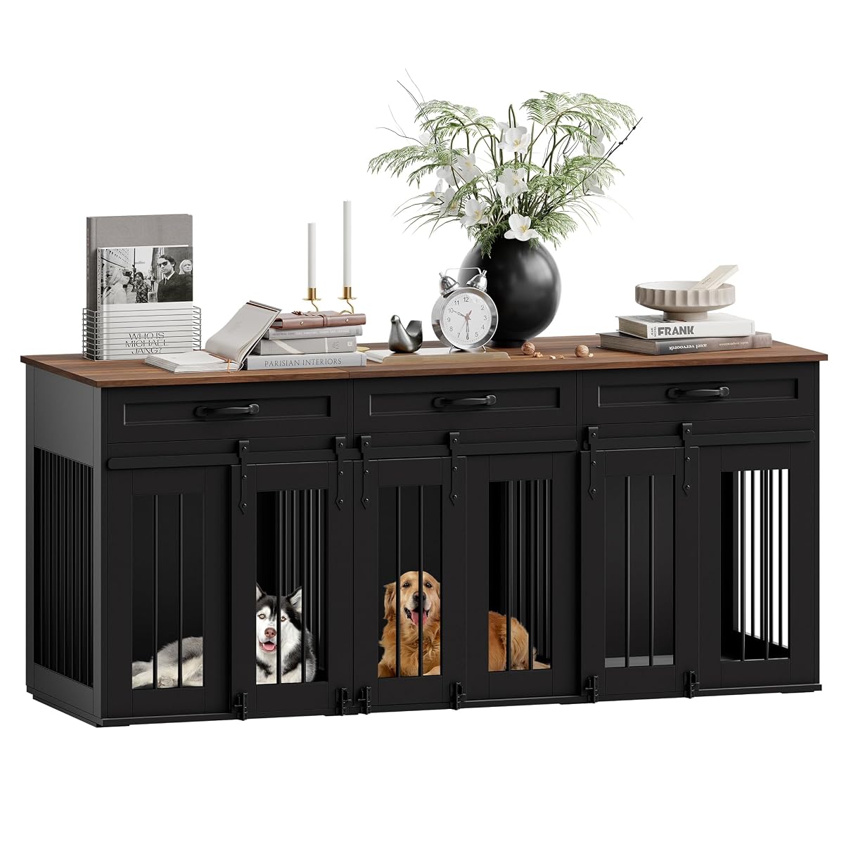 71'' Large Dog Crate for 2 Dogs,Dog Crate with 3 Drawer