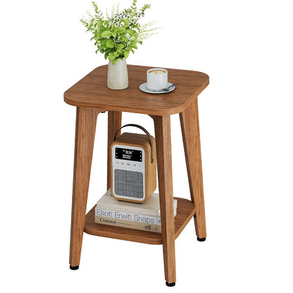 Side Table, 2-Tier Square End Table with Storage Shelf, Nightstand with Tapered Legs, Living Room, Bedroom, Rustic Walnut