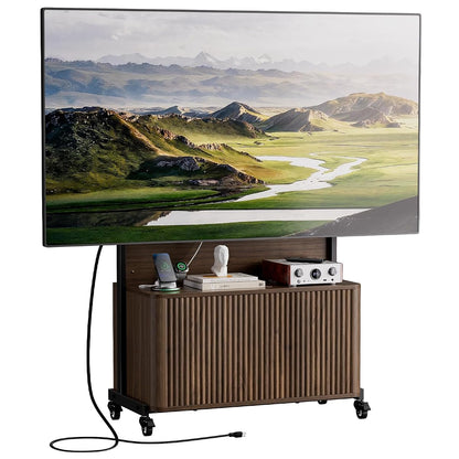 Rolling TV Stand with Mount for 32-75 Inch, Walnut
