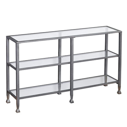 Jaymes 3 Tier Glass Console Media Table, Silver Frame Finish, distressed silver (AMZ1770MC)