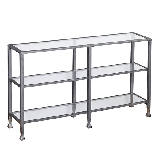 Jaymes 3 Tier Glass Console Media Table, Silver Frame Finish, distressed silver (AMZ1770MC)