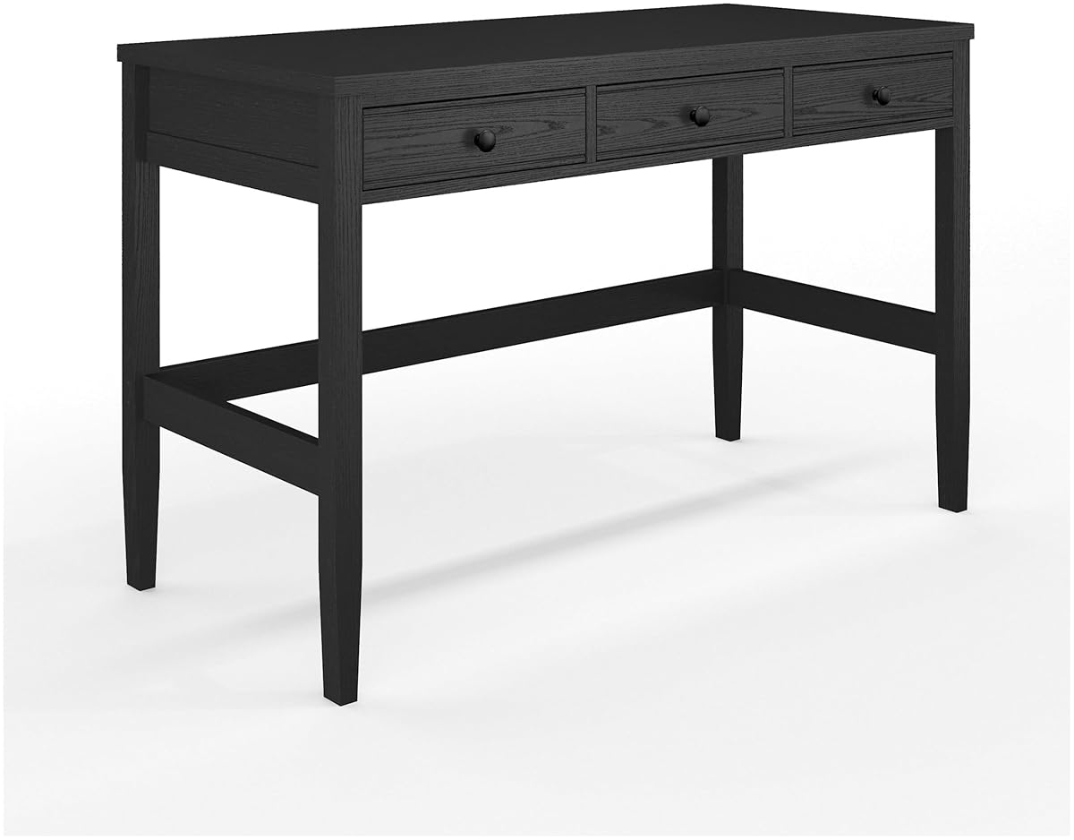Rhett 3 Drawer Home Office Desk with Tapered Legs, Black
