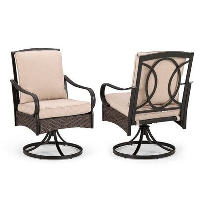 Patio Swivel Chairs Set of 2, Heavy Duty Outdoor Metal Wicker Dining Chair with Thickened Cushions, Large All Weather Wrought Iron Deck Chair Lawn Furniture Support 300lbs