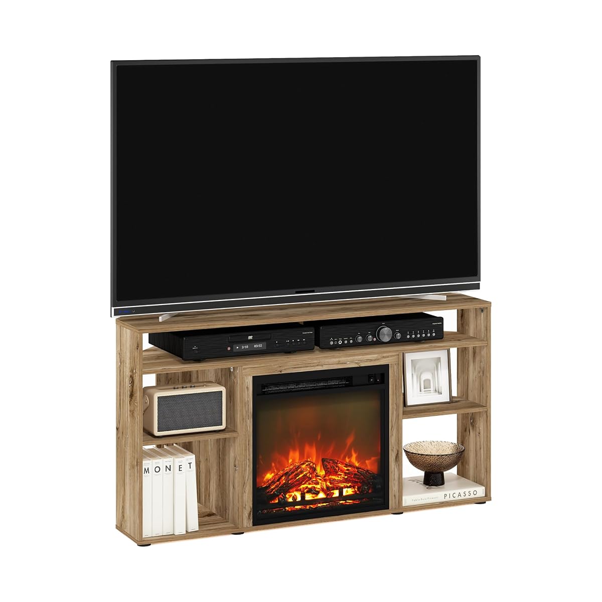 Jensen Fireplace TV Stand, Corner Entertainment Center, TV Console for TV up to 55 Inch with Fireplace, for Living Room, Bedroom, Flagstaff Oak
