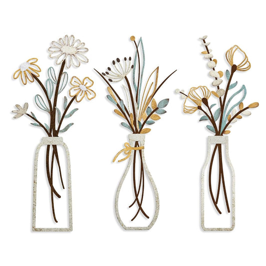 3 Pieces Metal Flowers Wall Art- Rustic Farmhouse Decor Minimalist Decor for