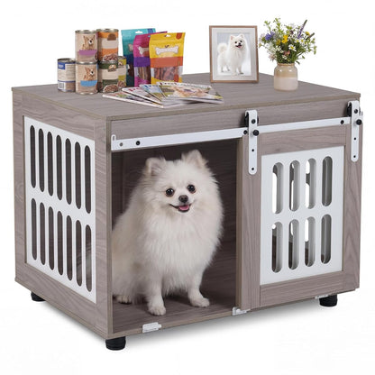 31.5" Dog Crate Furniture with Barn Door for Small Medium Dogs