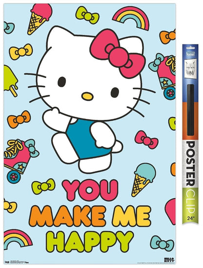 Hello Kitty - Happy Wall Poster, 22.375" x 34", Premium Poster & Clip Bundle