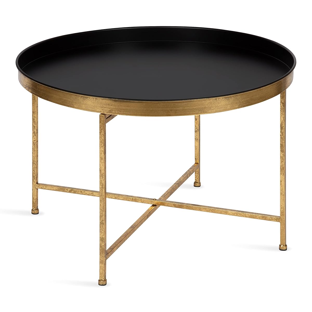 Celia Modern Round Coffee Table; 28 x 28 x 19; Black and Gold; Coffee Table for Living Room Decor; Storage; and Display