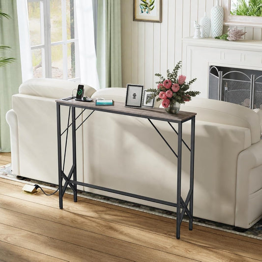 Console Table, Skinny Entryway Table with Fast-Charging Station, Narrow Long Sofa Table, Behind Slim Couch Table for Entrance, Hallway, Living Room Decor ST-GY100-1