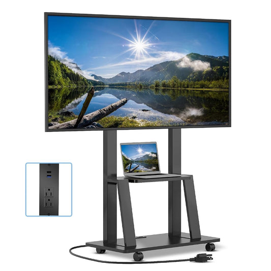Rolling TV Stand for 32-80 Inch TVs, Mobile TV Cart with Power Outlet