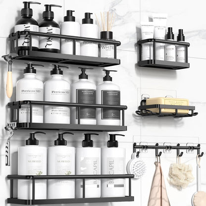 Shower Caddy Adhesive, 100% Rustproof Shower Organizer with Soap Holder, Large Capacity Shower Shelves for Inside Shower, No Drilling Bathroom Organizers and Storage for Home Decor 6 Pack