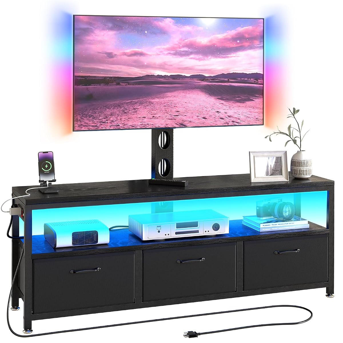 TV Stand with Mount, Entertainment Center for 55 60 65 inch, Black