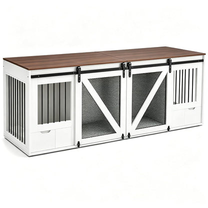 94.5" Double Dog Crate Furniture, Double Dog Kennel TV Stand White