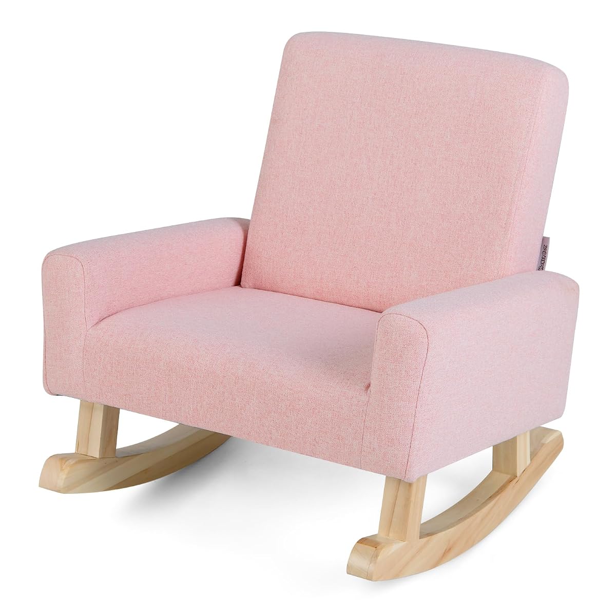 Toddler Rocking Chair, Kids Rocker with Solid Wood Legs & Linen Fabric, Anti-Tipping Design, Toddler Couch for Kids Room, Playroom, Nursery, Bedroom (Pink)