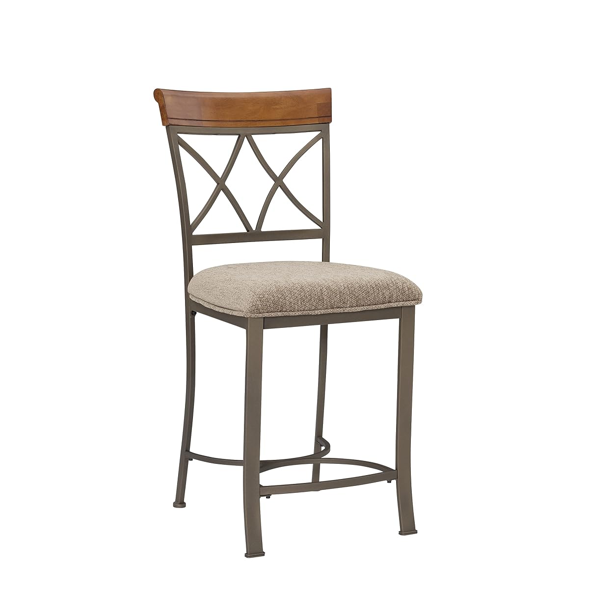 Powell Hamilton Metal 24.5 Inch Seat Height Counter Stool with Beige Upholstered Seat and Cherry Wood Accented Back