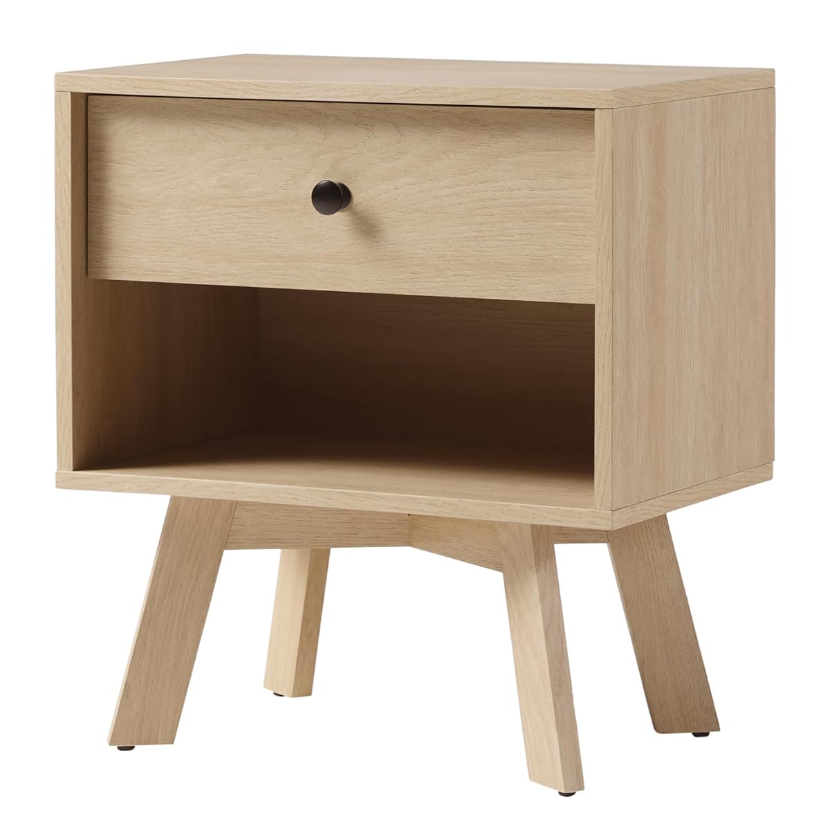 Mid Century Modern 1-Drawer Nightstand Bedroom Storage Drawer and Shelf Bedside End Table, 21 Inch, Coastal Oak