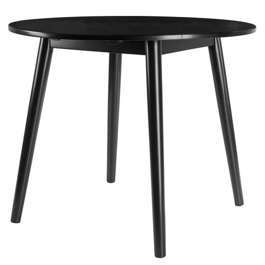 Wood Moreno Round Drop Leaf Table - Mid-Century Modern Style, Compact Size, Solid Wood, Black Finish, Console Function, Easy Assembly