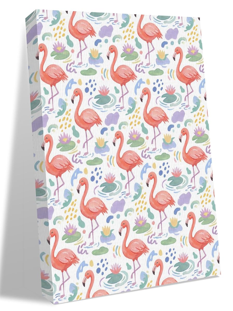 NuYeBiofx Watercolor Flamingo Tropical Leaves Canvas Wall Art Prints,48"x32" Framed Picture Artwork Summer Animal Flowers Printed Canvas Oil Painting for Living Room Bedroom Office,Ready to Hang